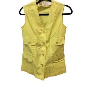 White Stag Vest Yellow Womens Size 10‎ V Neck Button Up Vintage 80s